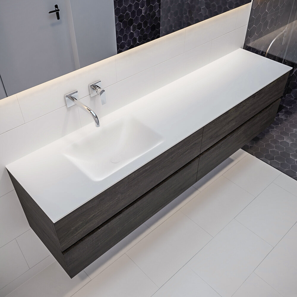 MONDIAZ VICA 200cm mueble de baño Dark Brown 4 cajones lavabo CLOUD Izquierda sin orificio con espejo LED. 1 MONDIAZ VICA 200cm mueble de baño Dark Brown 4 cajones lavabo CLOUD Izquierda sin orificio con espejo LED.