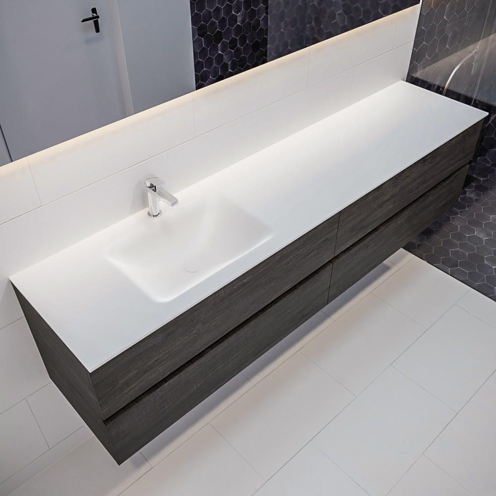 MONDIAZ VICA 200cm mueble de baño Dark Brown 4 cajones lavabo CLOUD Izquierda 1 orificio con espejo LED. 1 MONDIAZ VICA 200cm mueble de baño Dark Brown 4 cajones lavabo CLOUD Izquierda 1 orificio con espejo LED.