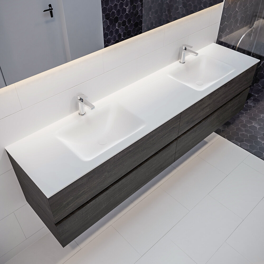 MONDIAZ VICA 200cm mueble de baño Dark Brown 4 cajones lavabo CLOUD Doble 2 orificios con espejo LED. 1 MONDIAZ VICA 200cm mueble de baño Dark Brown 4 cajones lavabo CLOUD Doble 2 orificios con espejo LED.