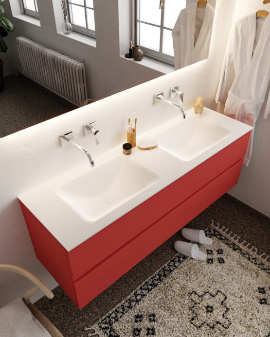 MONDIAZ VICA 150cm mueble de baño Fire 2 cajones lavabo CLOUD Doble sin orificio con espejo LED.