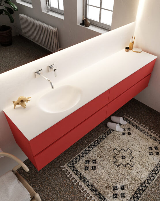 MONDIAZ VICA 200cm mueble de baño Fire 4 cajones lavabo MOON Izquierda sin orificio con espejo LED.