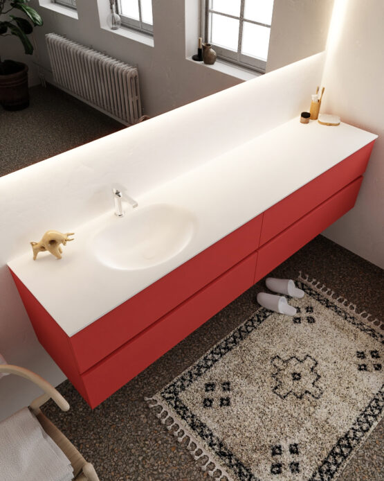 MONDIAZ VICA 200cm mueble de baño Fire 4 cajones lavabo MOON Izquierda 1 orificio con espejo LED.