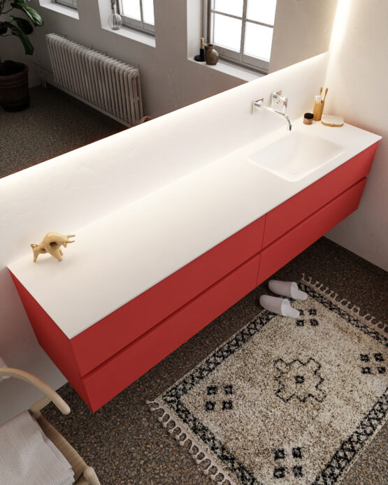 MONDIAZ VICA 200cm mueble de baño Fire 4 cajones lavabo CLOUD Derecho sin orificio con espejo LED.