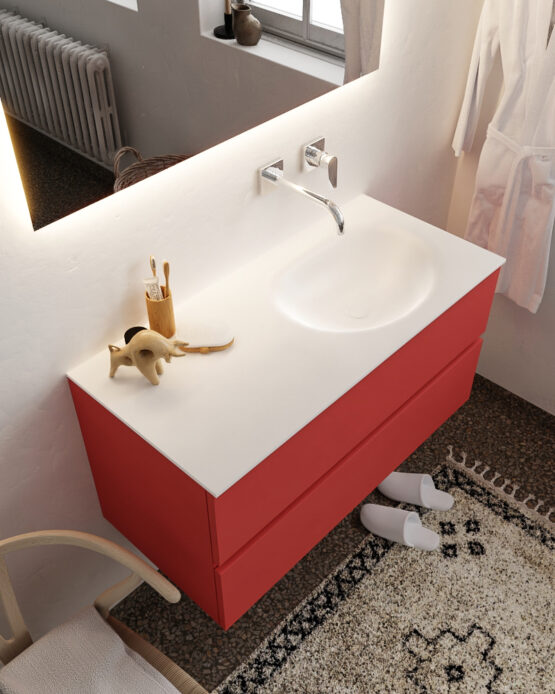 MONDIAZ VICA 100cm mueble de baño Fire 2 cajones lavabo MOON Derecho sin orificio.