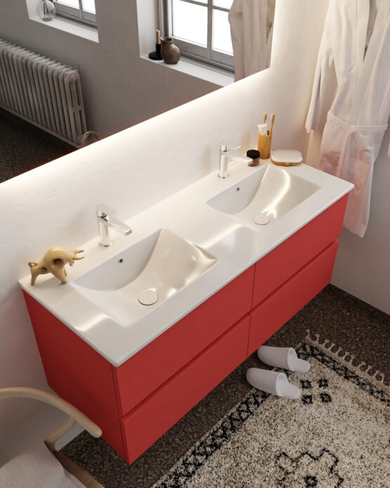 MONDIAZ VICA 120cm mueble de baño Fire 4 cajones lavabo DENIA Doble 2 orificios.