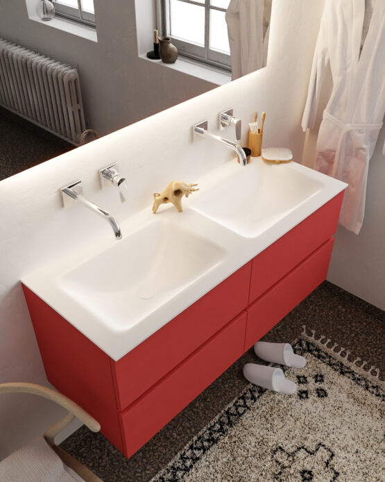 MONDIAZ VICA 120cm mueble de baño Fire 4 cajones lavabo CLOUD Doble sin orificio.
