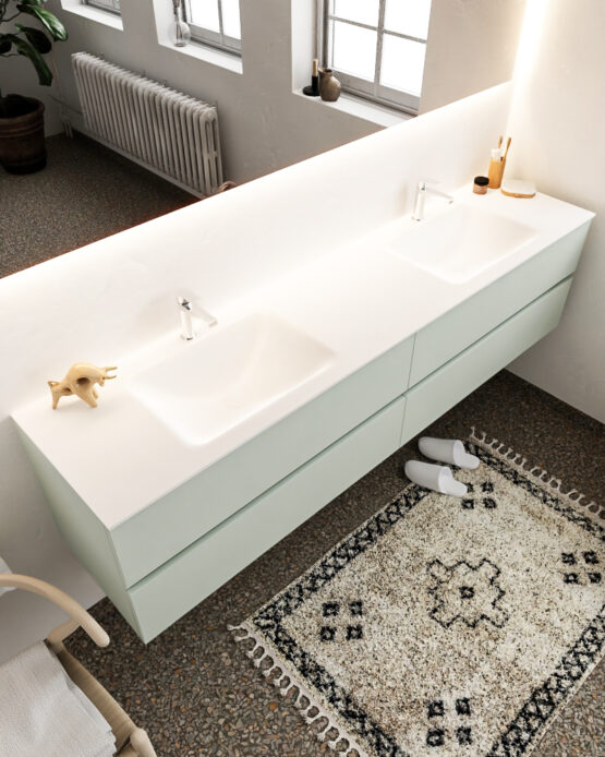 MONDIAZ VICA 200cm mueble de baño Greey 4 cajones lavabo CLOUD Doble 2 orificios con espejo LED.