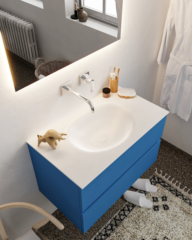 MONDIAZ VICA 80cm mueble de baño Jeans 2 cajones lavabo MOON Centro sin orificio con espejo LED. 1 MONDIAZ VICA 80cm mueble de baño Jeans 2 cajones lavabo MOON Centro sin orificio con espejo LED.