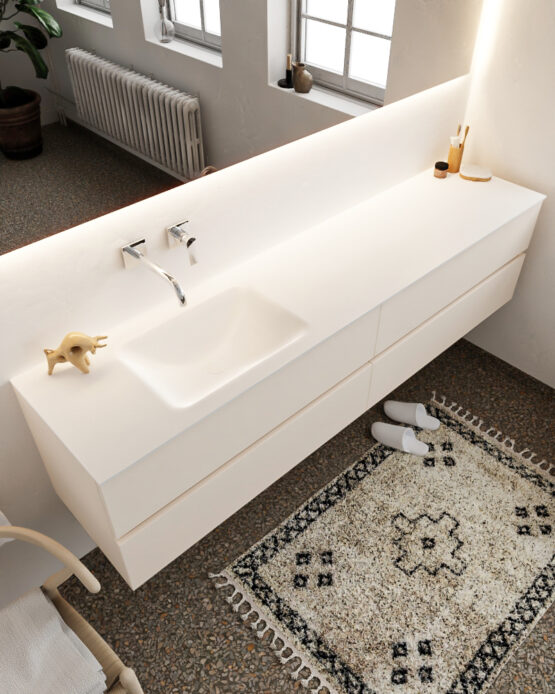 MONDIAZ VICA 200cm mueble de baño Linen 4 cajones lavabo CLOUD Izquierda sin orificio con espejo LED.