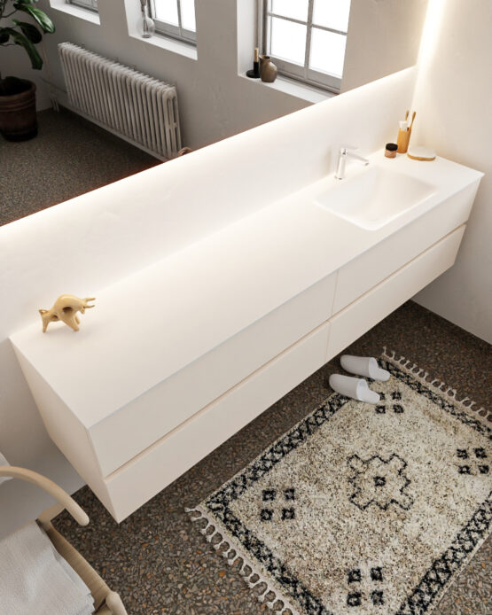 MONDIAZ VICA 200cm mueble de baño Linen 4 cajones lavabo CLOUD Derecho 1 orificio con espejo LED.