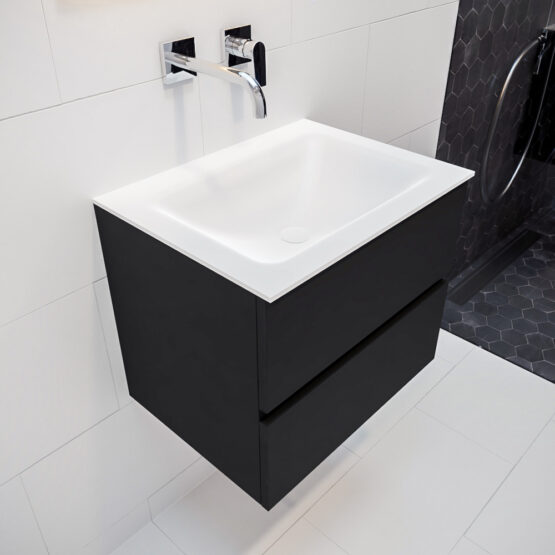 MONDIAZ VICA 60cm mueble de baño Urban 2 cajones lavabo CLOUD Centro sin orificio con espejo LED.