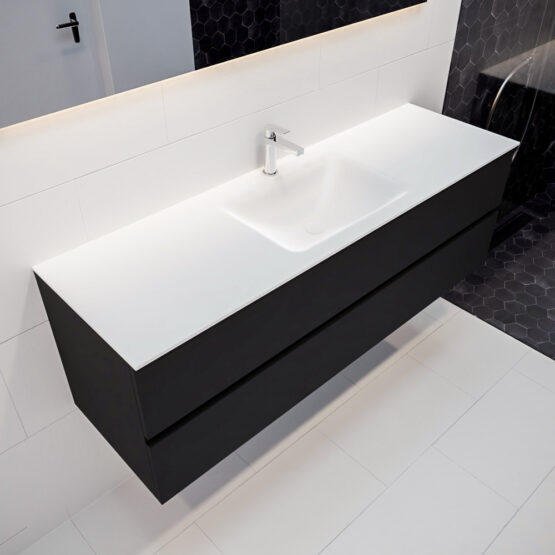 MONDIAZ VICA 150cm mueble de baño Urban 2 cajones lavabo CLOUD Centro 1 orificio con espejo LED.