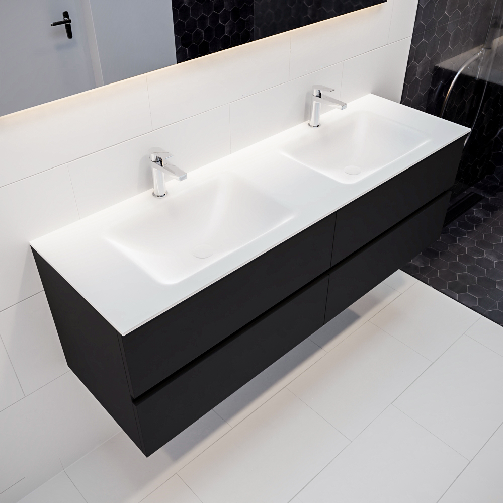 MONDIAZ VICA 150cm mueble de baño Urban 4 cajones lavabo CLOUD Doble 2 orificios con espejo LED. 1 MONDIAZ VICA 150cm mueble de baño Urban 4 cajones lavabo CLOUD Doble 2 orificios con espejo LED.