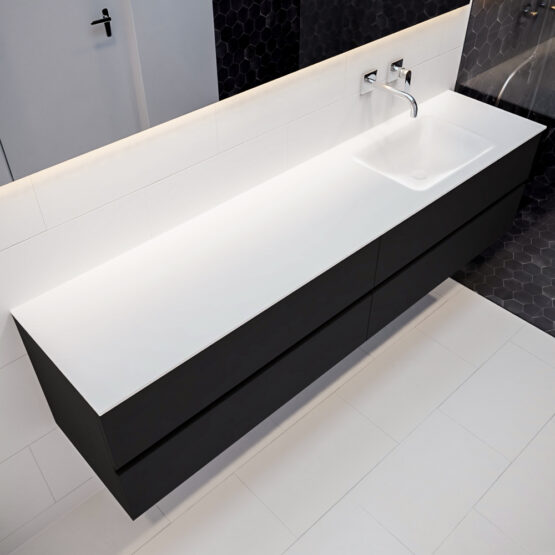MONDIAZ VICA 200cm mueble de baño Urban 4 cajones lavabo CLOUD Derecho sin orificio con espejo LED.