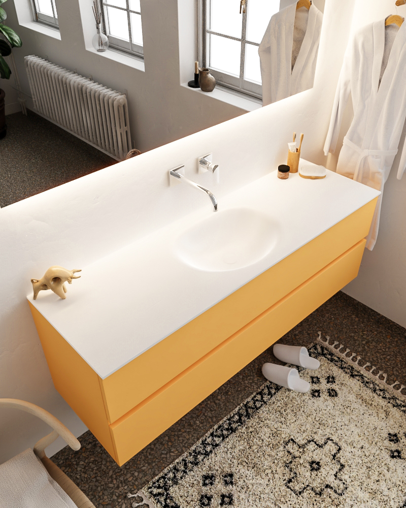 MONDIAZ VICA 150cm mueble de baño Ocher 2 cajones lavabo MOON Centro sin orificio con espejo LED. 1 MONDIAZ VICA 150cm mueble de baño Ocher 2 cajones lavabo MOON Centro sin orificio con espejo LED.