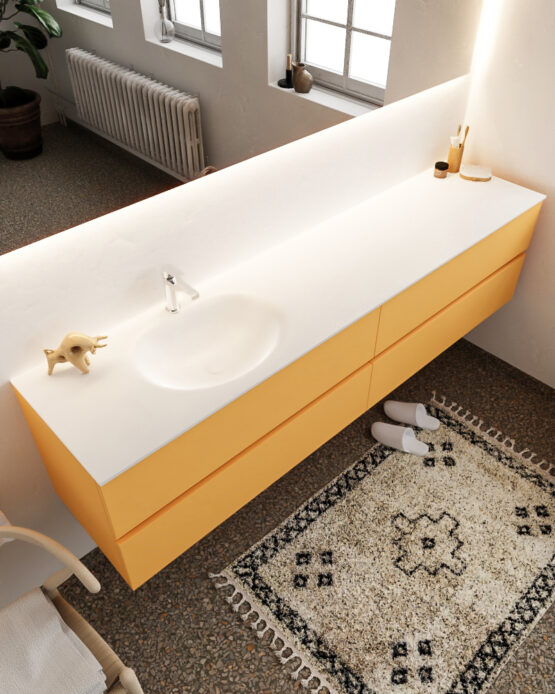 MONDIAZ VICA 200cm mueble de baño Ocher 4 cajones lavabo MOON Izquierda 1 orificio con espejo LED.