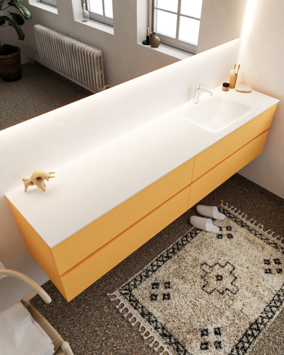 MONDIAZ VICA 200cm mueble de baño Ocher 4 cajones lavabo CLOUD Derecho 1 orificio con espejo LED.