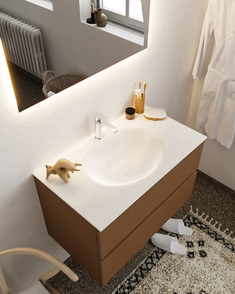 MONDIAZ VICA 80cm mueble de baño Rust 2 cajones lavabo MOON Centro 1 orificio con espejo LED. 1 MONDIAZ VICA 80cm mueble de baño Rust 2 cajones lavabo MOON Centro 1 orificio con espejo LED.