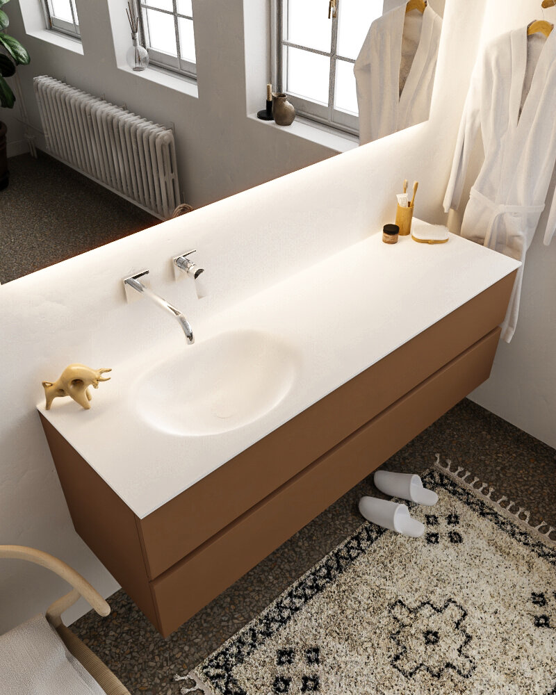 MONDIAZ VICA 150cm mueble de baño Rust 2 cajones lavabo MOON Izquierda sin orificio con espejo LED. 1 MONDIAZ VICA 150cm mueble de baño Rust 2 cajones lavabo MOON Izquierda sin orificio con espejo LED.