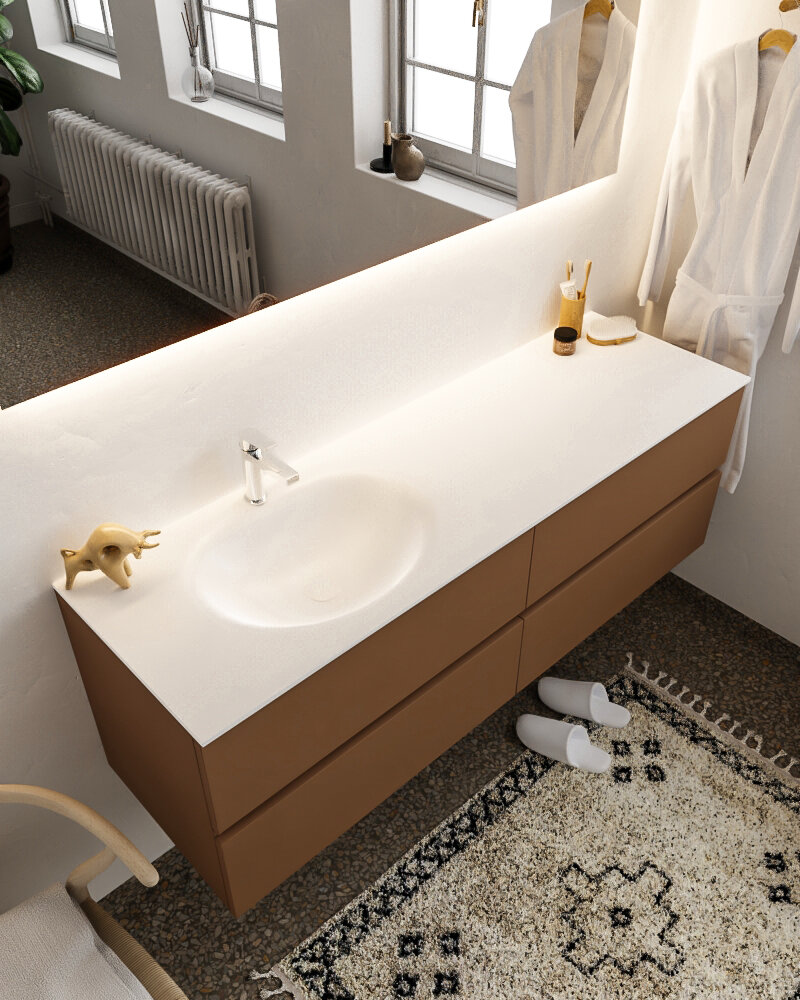 MONDIAZ VICA 150cm mueble de baño Rust 4 cajones lavabo MOON Izquierda 1 orificio con espejo LED. 1 MONDIAZ VICA 150cm mueble de baño Rust 4 cajones lavabo MOON Izquierda 1 orificio con espejo LED.