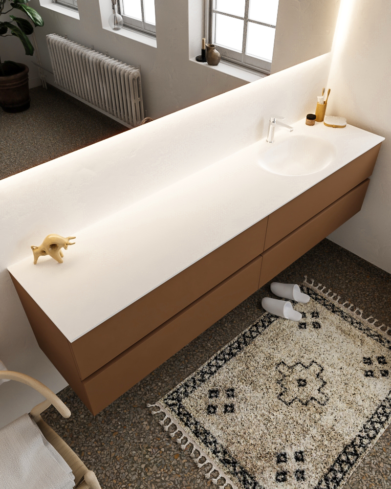 MONDIAZ VICA 200cm mueble de baño Rust 4 cajones lavabo MOON Derecho 1 orificio con espejo LED. 1 MONDIAZ VICA 200cm mueble de baño Rust 4 cajones lavabo MOON Derecho 1 orificio con espejo LED.