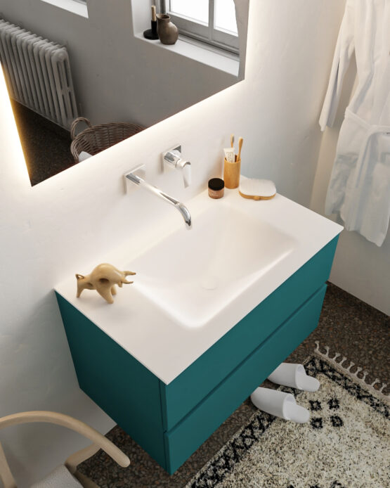 MONDIAZ VICA 80cm mueble de baño Smag 2 cajones lavabo CLOUD Centro sin orificio con espejo LED.