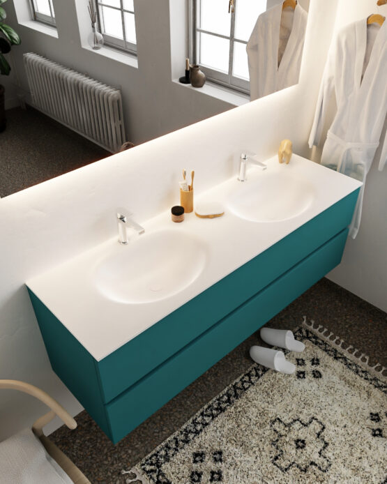 MONDIAZ VICA 150cm mueble de baño Smag 2 cajones lavabo MOON Doble 2 orificios con espejo LED.