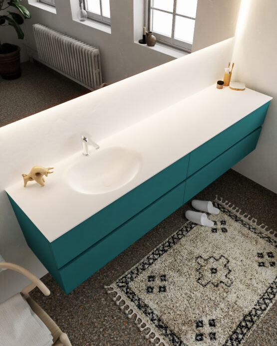 MONDIAZ VICA 200cm mueble de baño Smag 4 cajones lavabo MOON Izquierda 1 orificio con espejo LED.