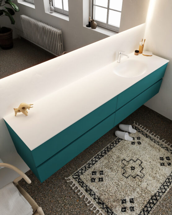 MONDIAZ VICA 200cm mueble de baño Smag 4 cajones lavabo MOON Derecho 1 orificio con espejo LED.