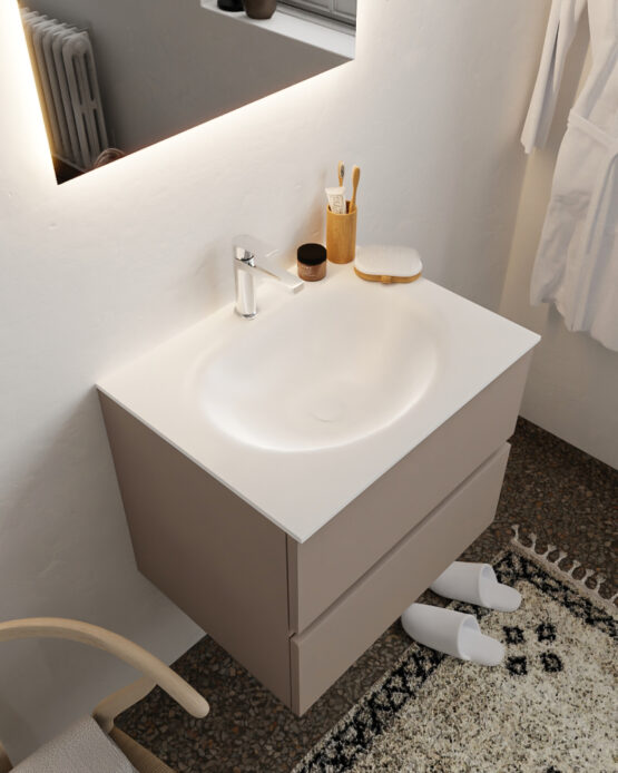 MONDIAZ VICA 60cm mueble de baño Smoke 2 cajones lavabo MOON Centro 1 orificio con espejo LED.