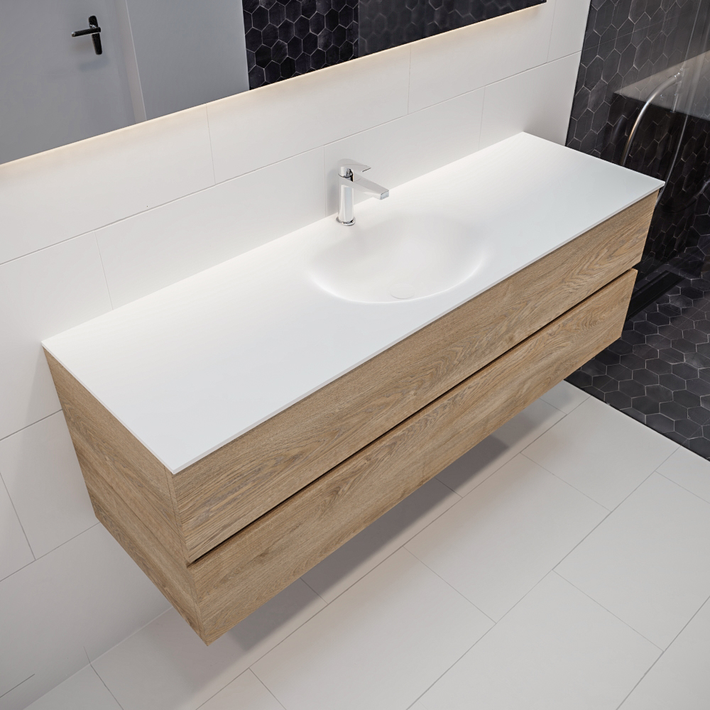 MONDIAZ VICA 150cm mueble de baño Washed Oak 2 cajones lavabo MOON Centro 1 orificio con espejo LED. 1 MONDIAZ VICA 150cm mueble de baño Washed Oak 2 cajones lavabo MOON Centro 1 orificio con espejo LED.