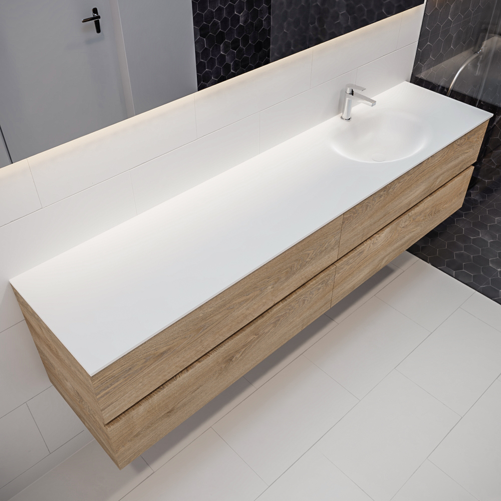 MONDIAZ VICA 200cm mueble de baño Washed Oak 4 cajones lavabo MOON Derecho 1 orificio con espejo LED. 1 MONDIAZ VICA 200cm mueble de baño Washed Oak 4 cajones lavabo MOON Derecho 1 orificio con espejo LED.
