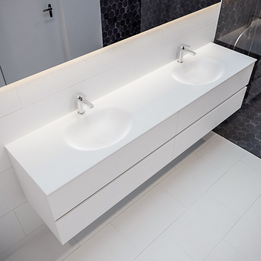 MONDIAZ VICA 200cm mueble de baño Talc 4 cajones lavabo MOON Doble 2 orificios con espejo LED. 1 MONDIAZ VICA 200cm mueble de baño Talc 4 cajones lavabo MOON Doble 2 orificios con espejo LED.