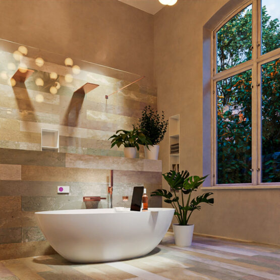 MONDIAZ FLOAT Bañera exenta solid surface 170x80cm color Talc / Talc.