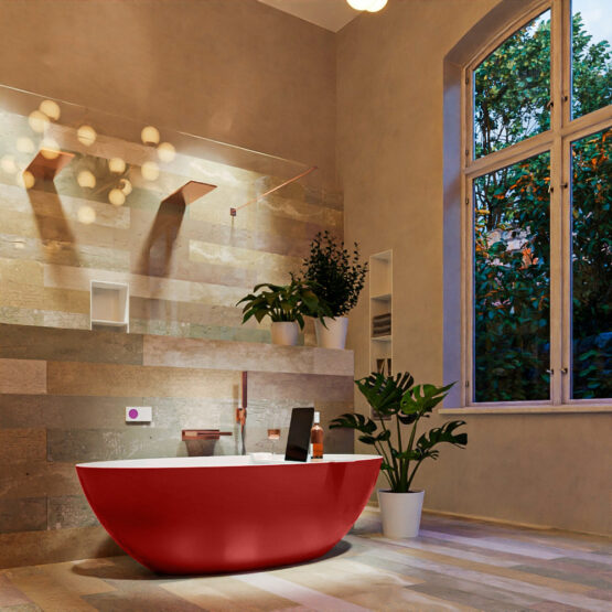 MONDIAZ FLOAT Bañera exenta solid surface 170x80cm color Fire / Talc.