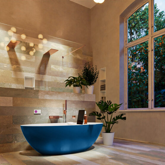 MONDIAZ FLOAT Bañera exenta solid surface 170x80cm color Jeans / Talc.