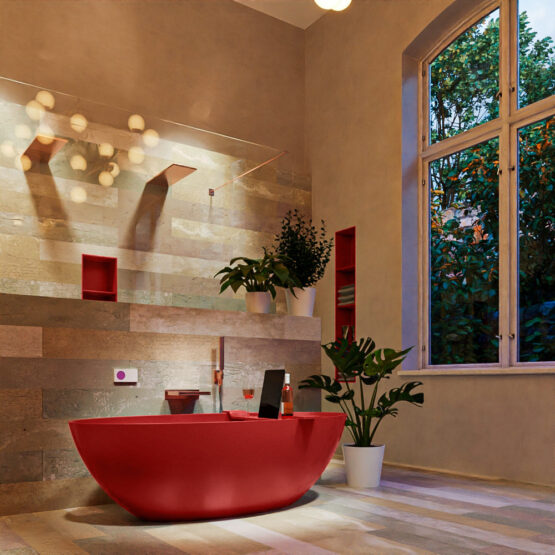 MONDIAZ FLOAT Bañera exenta solid surface 170x80cm color Fire / Fire.