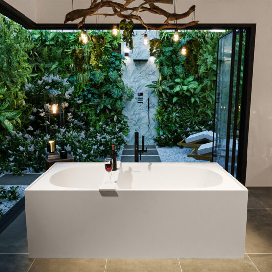 MONDIAZ FREEZE Bañera exenta solid surface 180x85cm color Linen / Talc.