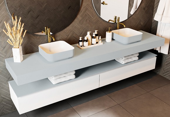 Encimera y lavabo de baño de la empresa Mondiaz