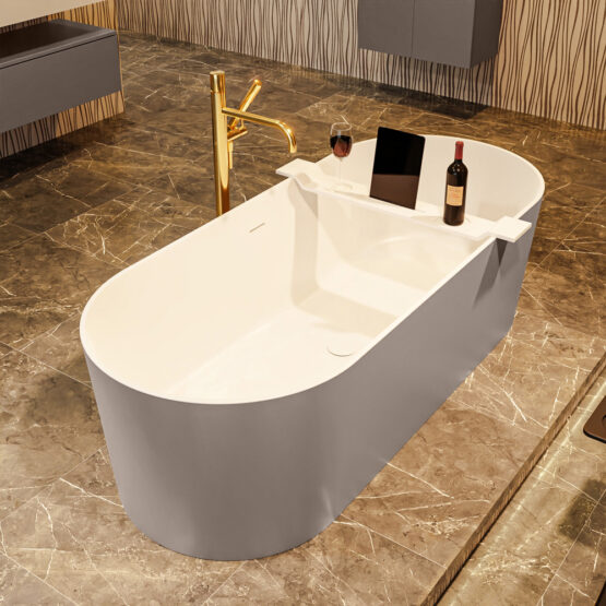 MONDIAZ NOBLE Bañera exenta solid surface 180x75cm color Smoke / Talc.