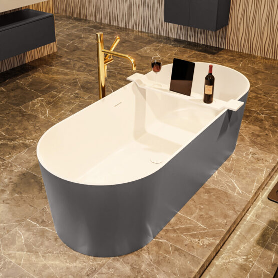 MONDIAZ NOBLE Bañera exenta solid surface 180x75cm color Dark Grey / Talc.