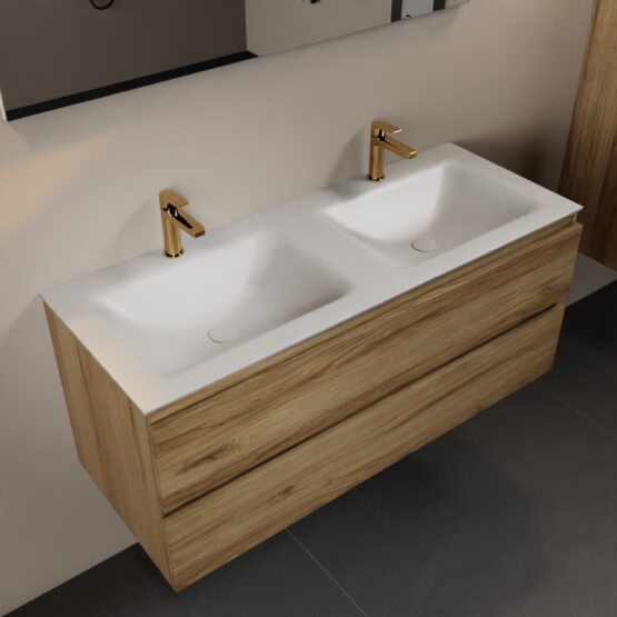 MONDIAZ AIVY 120cm mueble de baño Chai. Lavabo Talc solid surface Doble 2 orificios con espejo.