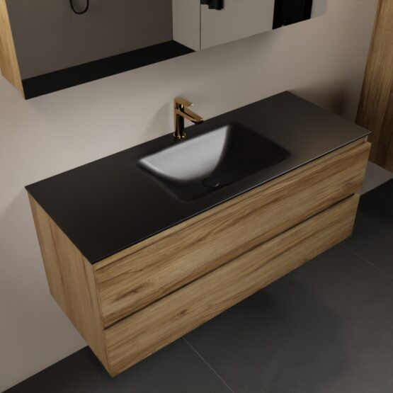 MONDIAZ AIVY 120cm mueble de baño Chai. Lavabo Urban Solid surface Centro 1 orificio y armario con espejo.