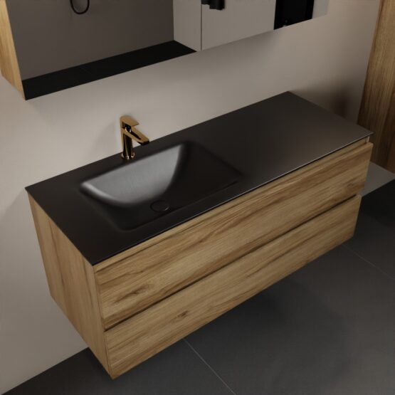 MONDIAZ AIVY 120cm mueble de baño Chai. Lavabo Urban Solid surface Izquierda 1 orificio y armario con espejo.