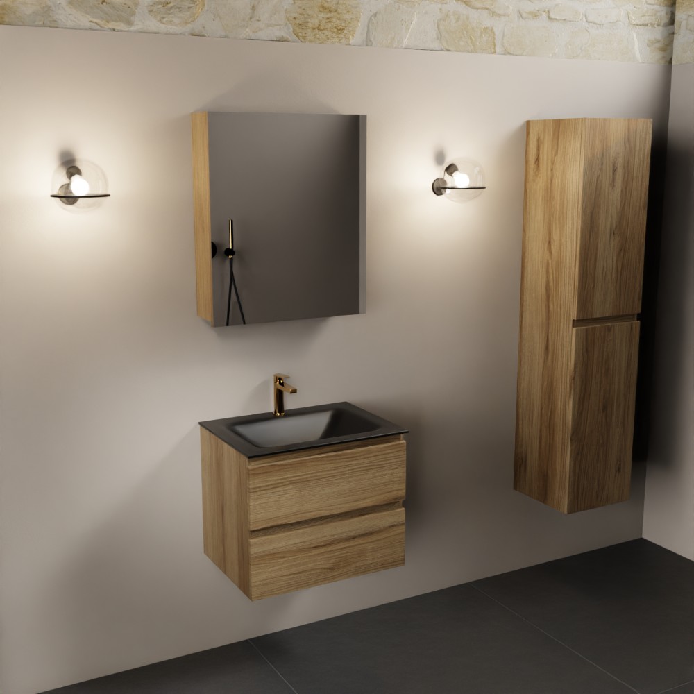 MONDIAZ AIVY 60cm mueble de baño Chai. Lavabo Urban Solid surface Centro 1 orificio y armario con espejo. 2 MONDIAZ AIVY 60cm mueble de baño Chai. Lavabo Urban Solid surface Centro 1 orificio y armario con espejo. - Imagen 2