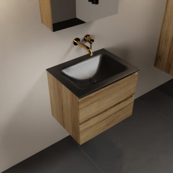 MONDIAZ AIVY 60cm mueble de baño Chai. Lavabo Urban Solid surface Centro sin orificio y armario con espejo.