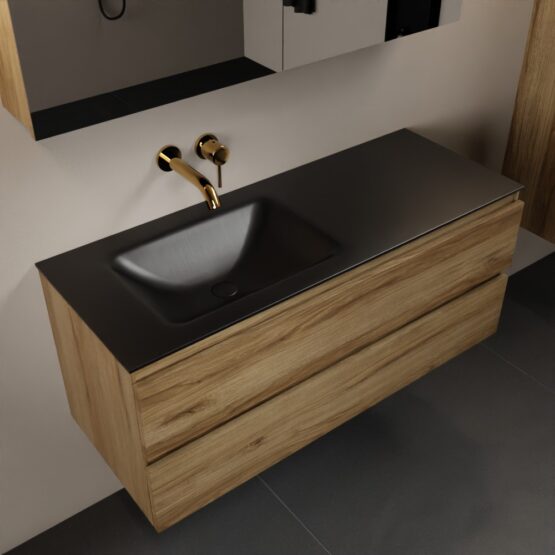 MONDIAZ AIVY 120cm mueble de baño Chai. Lavabo Urban Solid surface Izquierda sin orificio y armario con espejo.