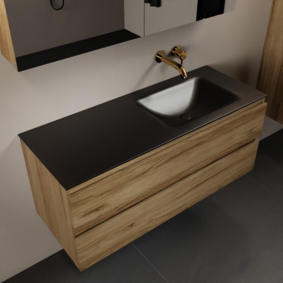 MONDIAZ AIVY 120cm mueble de baño Chai. Lavabo Urban Solid surface Derecho sin orificio y armario con espejo.