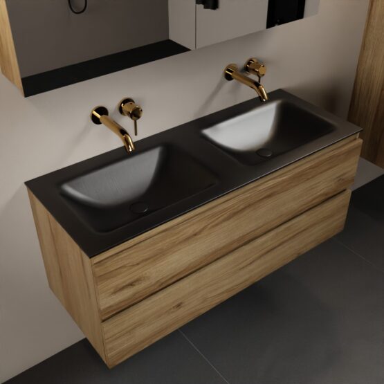 MONDIAZ AIVY 120cm mueble de baño Chai. Lavabo Urban Solid surface Doble sin orificio y armario con espejo.