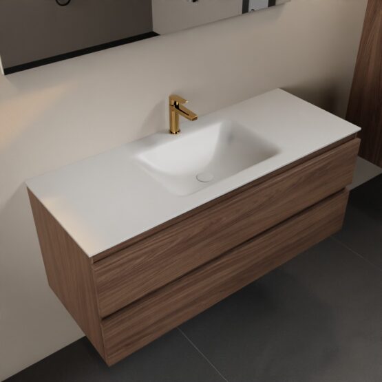 MONDIAZ AIVY 120cm mueble de baño Mocha. Lavabo Talc Solid surface Centro 1 orificio.